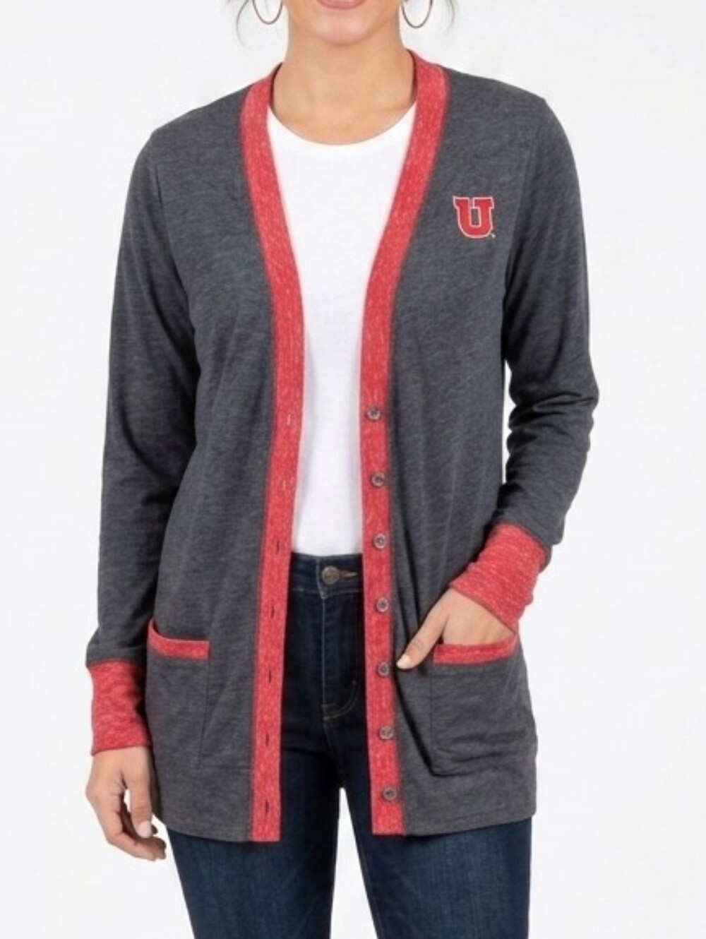 Colosseum Charcoal Cardigan with Coral Trim